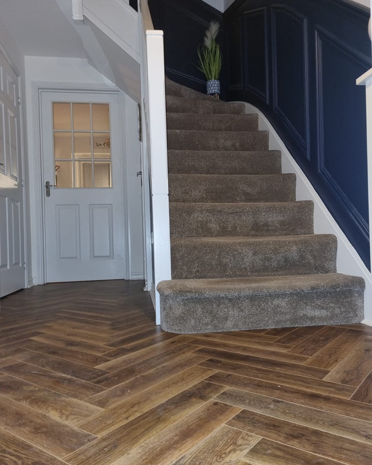 staircase panelling herringbone luxury lvt flooring installer in paisley